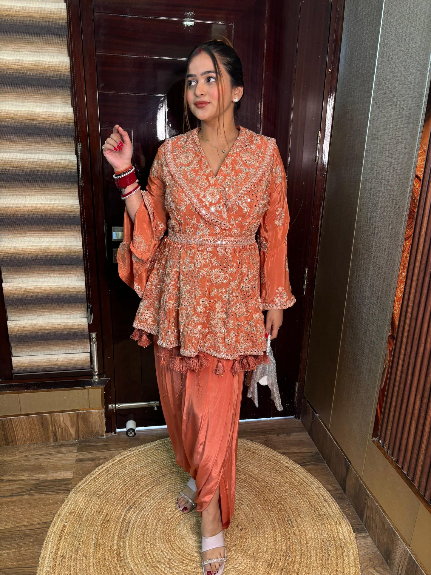 Rust Peplum Tassels with Drape skirt