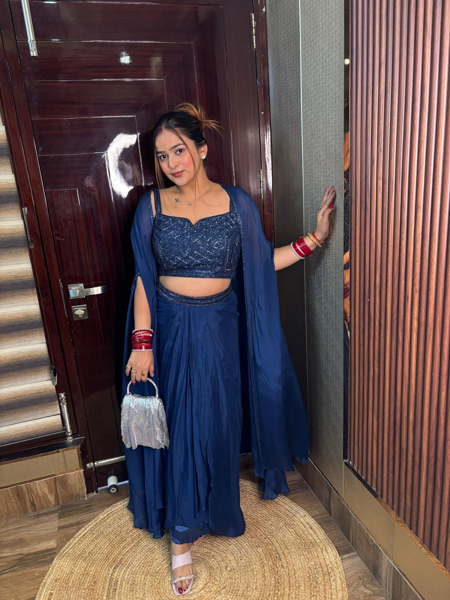 Blue three piece skirt set