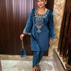 Blue Dhoti set with potli