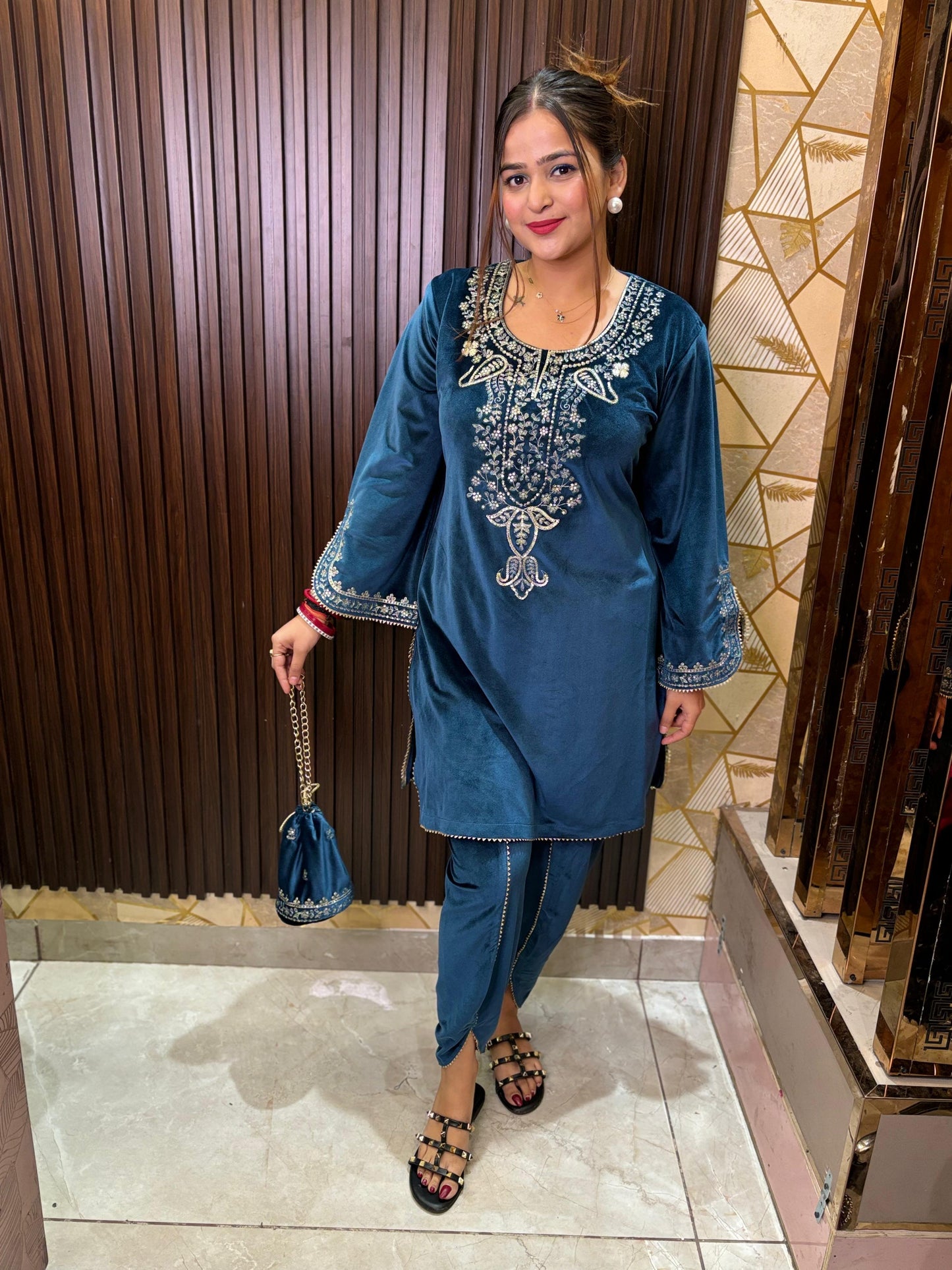 Blue Dhoti set with potli