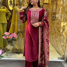 Sanam cherry Velvet 3 piece suit