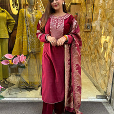 Sanam cherry Velvet 3 piece suit