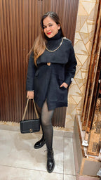 "AHANA" BLAZER DRESS WITH DETACHABLE HIGH NECK PONCHO + CHAIN
