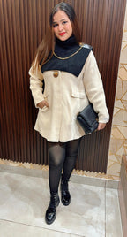 "AHANA" BLAZER DRESS WITH DETACHABLE HIGH NECK PONCHO + CHAIN