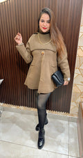"AHANA" BLAZER DRESS WITH DETACHABLE HIGH NECK PONCHO + CHAIN