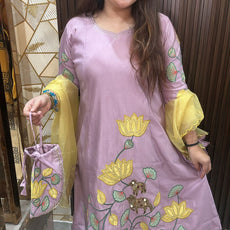 "HEER" MAUVE APPLIQUE" - 4 PIECE SUIT WITH POTLI