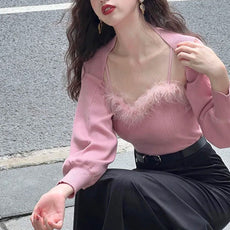 "SUNIE" FEATHER TOP WITH SHRUG