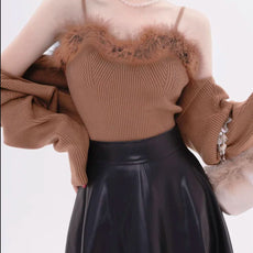 "SUNIE" FEATHER TOP WITH SHRUG