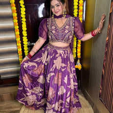 Purple Printed Lehenga Choli