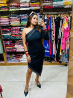 Black One Side Shoulder Blazer Dress