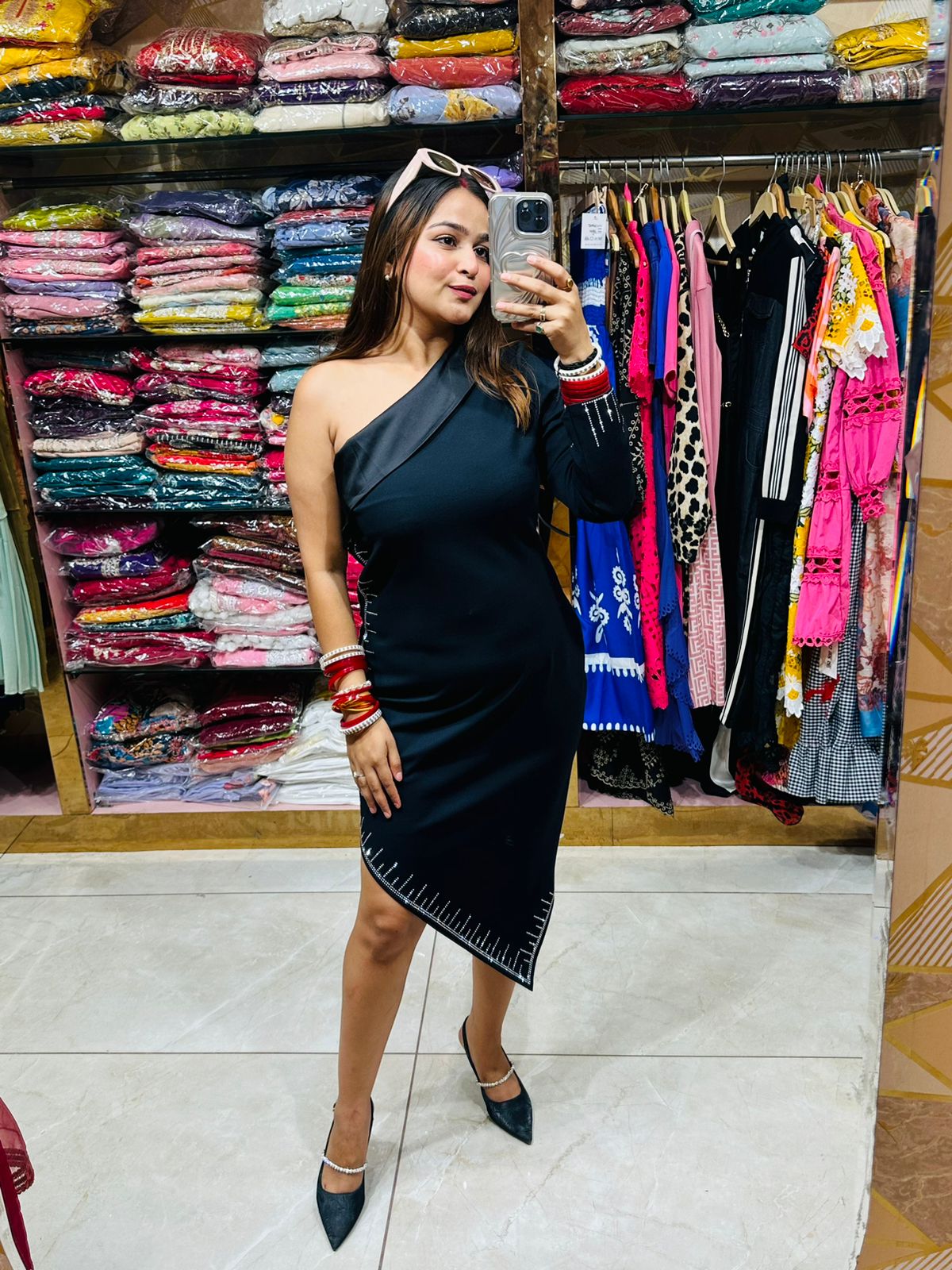 Black One Side Shoulder Blazer Dress