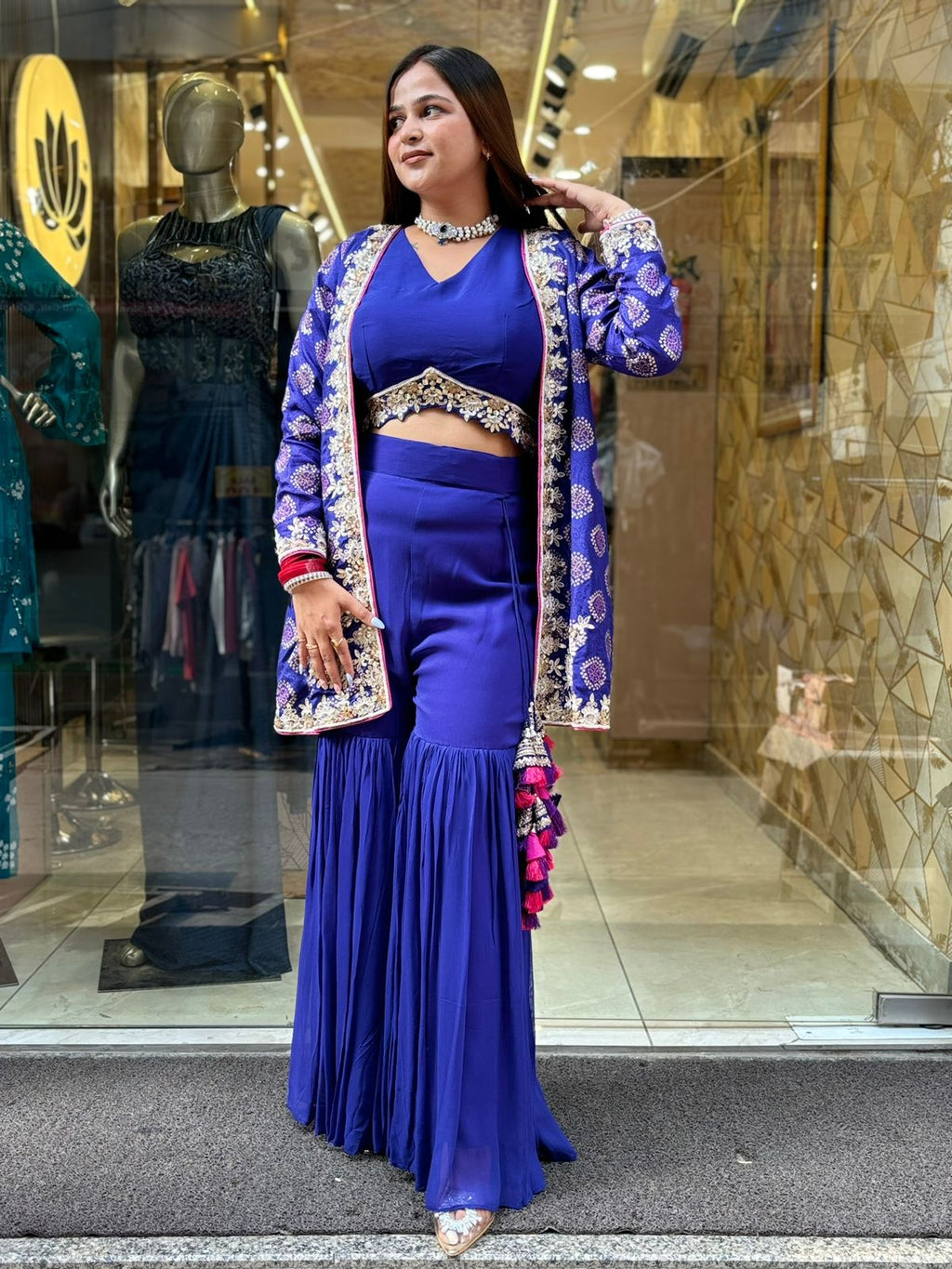 Purple 3 piece sharara set