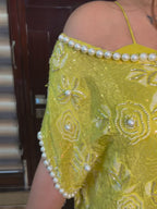 Rose Pearl Yellow Dhoti dress with potli