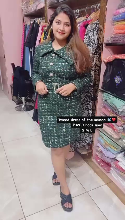Green Tweed Dress with belt