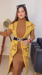 Long bella dress with shrug + belt