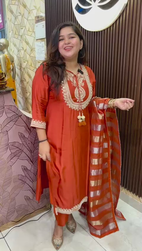 RUST ZARI DESIGNER SUIT