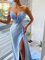 Women's Off Shoulder Feather Long Dress Luxe