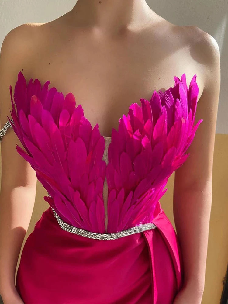 Women's Off Shoulder Feather Long Dress Luxe