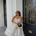 Summer Fashion Strapless Blazer Vest And High Waist Pant Two Piece Set 