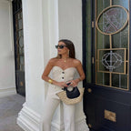 Summer Fashion Strapless Blazer Vest And High Waist Pant Two Piece Set 